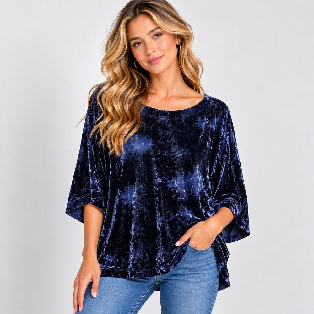 PureJill J. Jill Velvet Top Women's Size L Black Tie Dye Whimsigoth Grunge Boho